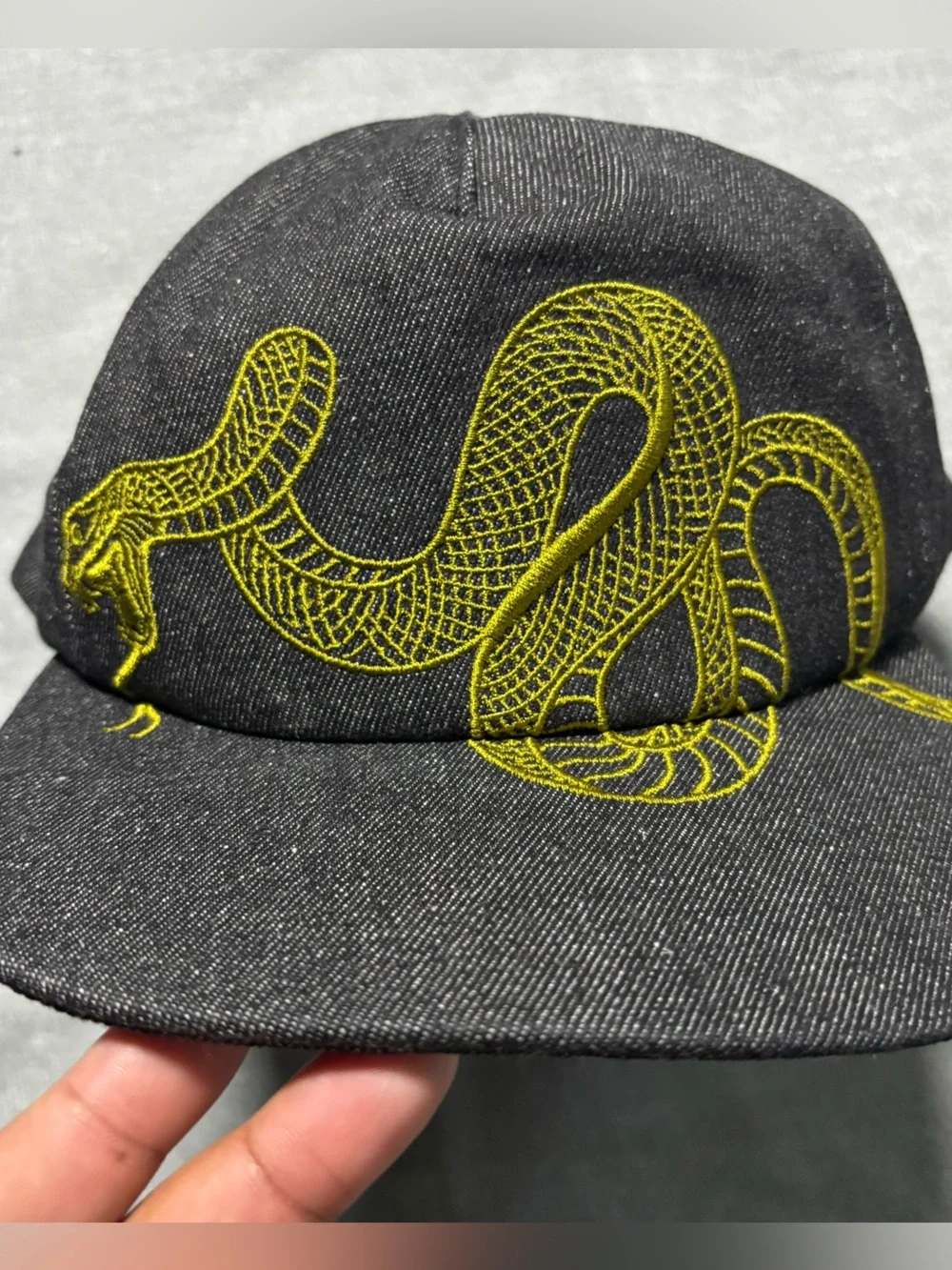 Urban Outfitters Snake Embroidered Snapback Hat Black Gold